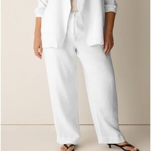 Eileen Fisher Linen Pants Wide Leg Large White Coastal Grandmother Quiet Luxury